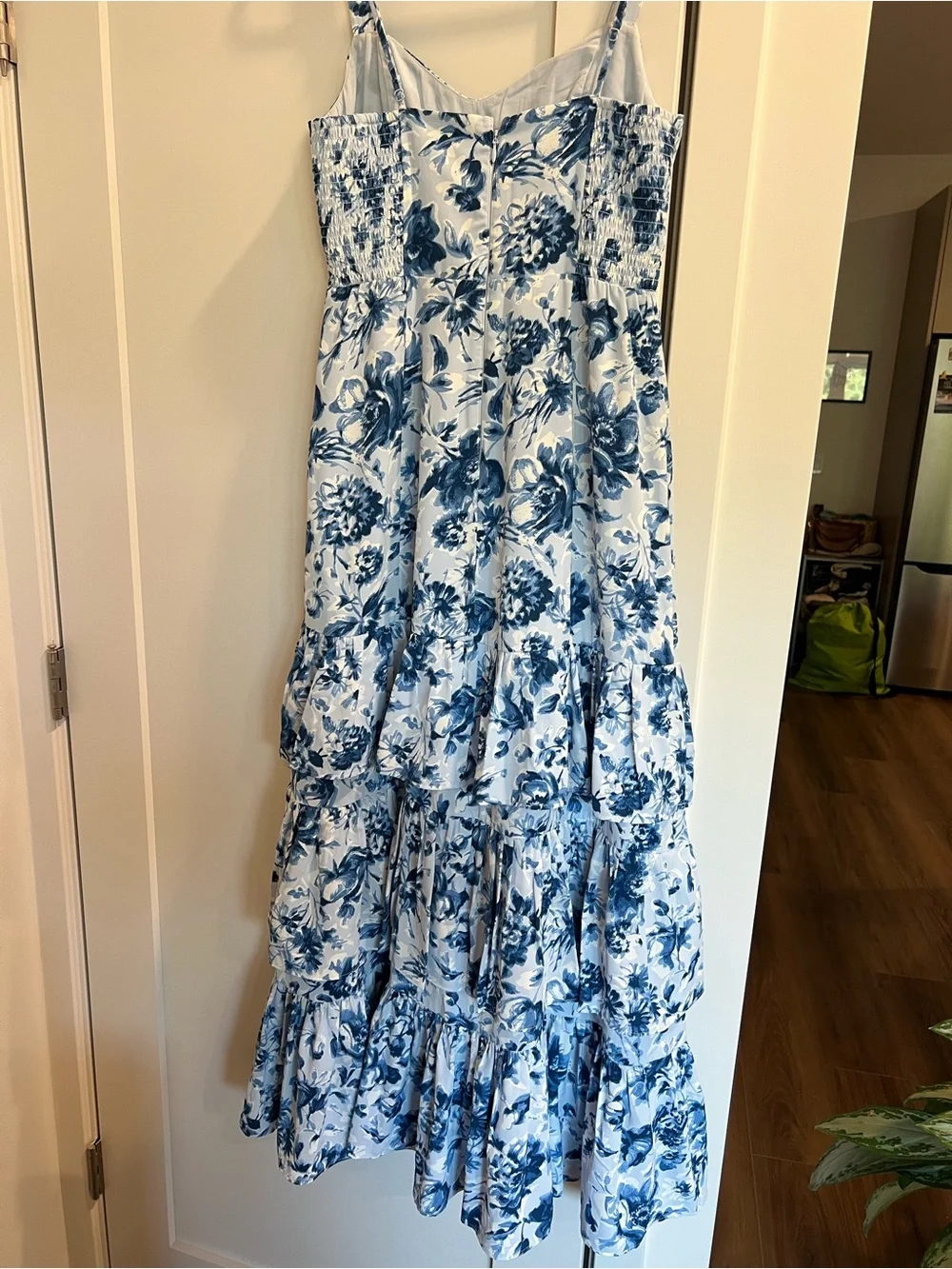 Abercrombie & Fitch White and Blue Floral Tiered Maxi Dress